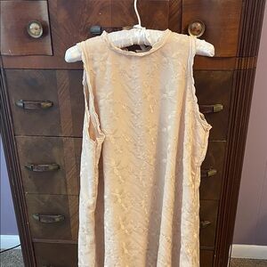 Sleeveless Floral Lace Mini Dress - Cream. Very cute lined, babydoll cut.